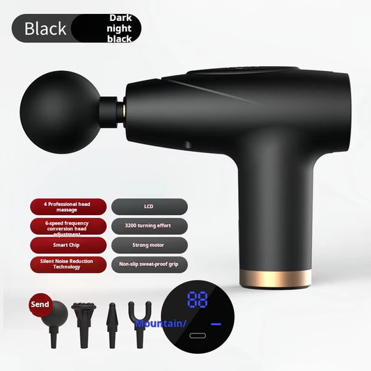 Black 4-Head Mini Fascia Gun Multi-Stage Massage Gun Muscle Relaxation Massage Equipment Portable Vibration Massager